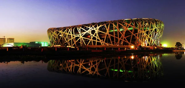 Vue Nuit Stade National Connu Sous Nom Nid Oiseau Des — Photo