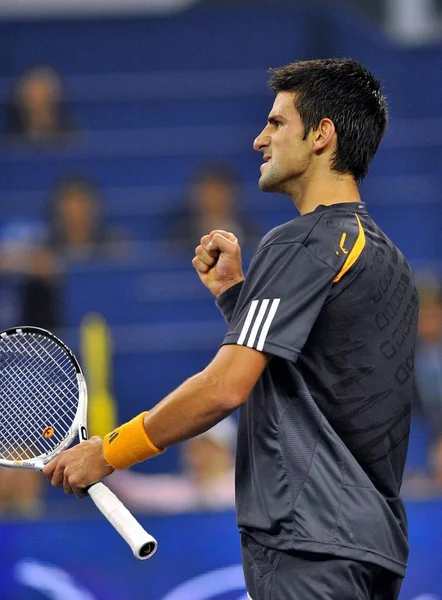 Novak Djokovic Serbia Saca Puño Después Ganar Punto Contra Gilles — Foto de Stock