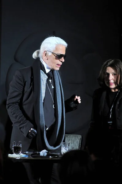 Karl Lagerfeld Chanel Visto Durante Una Conferencia Prensa Para Colección — Foto de Stock