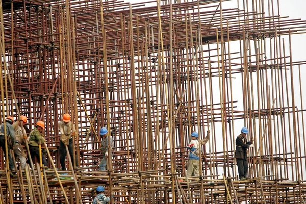 Chińskich Pracowników Budowlanych Migrantów Postrzegane Rusztowania Budowie Szanghaju Chiny Listopad — Zdjęcie stockowe