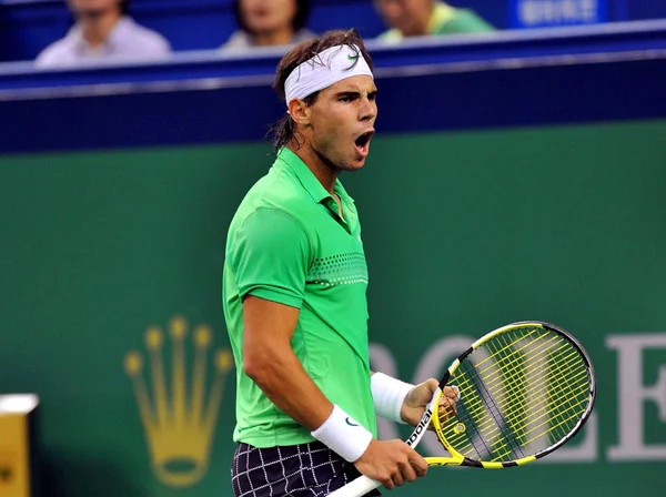 Rafael Nadal Aus Spanien Feiert Seinen Sieg Gegen Nikolay Davidenko — Stockfoto