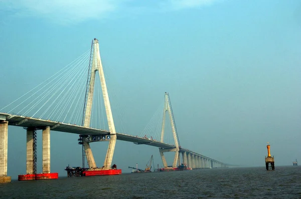 Vue Pont Baie Hangzhou Dans Province Orientale Chinas Zhejiang Juin — Photo