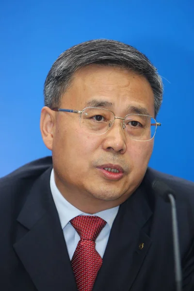 Guo Shuqing Presidente Banco Construção China Ccb Durante Anouncment Empresa — Fotografia de Stock