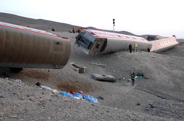 Compartimentos Tren Fueron Expulsados Las Vías Por Vientos Fuerza Vendaval — Foto de Stock