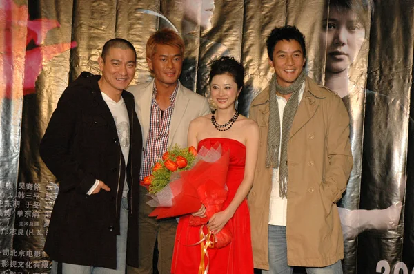 Зліва Гонконг Актори Енді Лау Луї Даніель Китайської Актриси Він — стокове фото