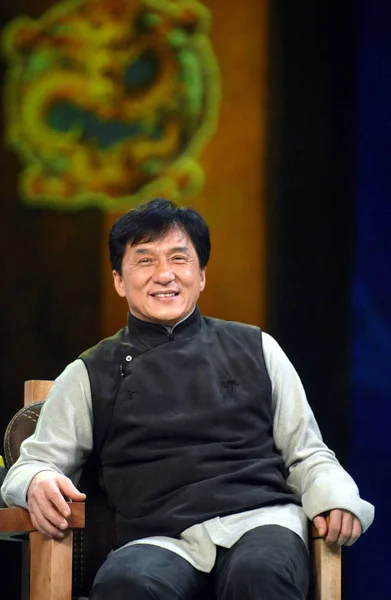 Hongkongské Kungfu Superstar Jackie Chan Vidět Během Televizní Talk Show — Stock fotografie
