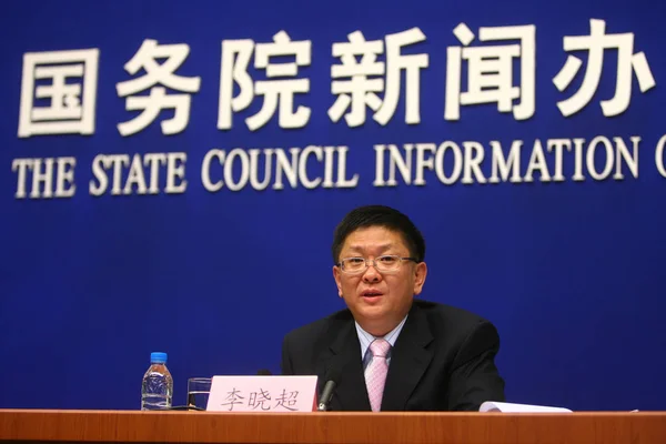Xiaochao Mluvčí Národní Úřad Statistiky Číny Hovoří Tiskové Konferenci Pekingu — Stock fotografie