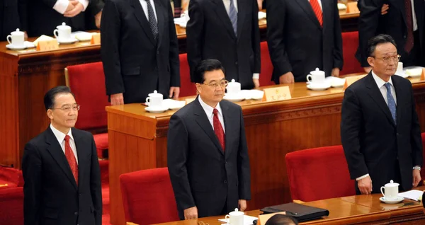 Chinese President Jintao Center Chinese Premier Wen Jiabao Left Bangguo — Stockfoto