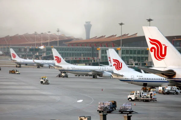 Planes Air China Látták Parkolt Capital International Airport Pekingben Kínában — Stock Fotó