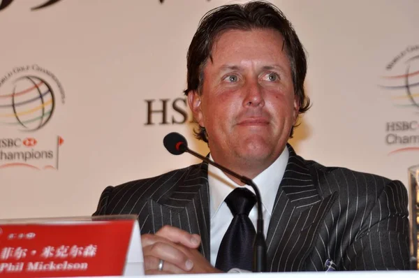 Golfista Estadounidense Phil Mickelson Visto Durante Una Conferencia Prensa Para — Foto de Stock