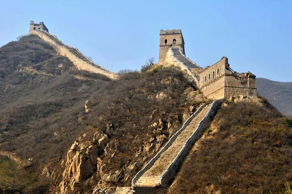 Pejzaż Wielkiego Muru Badaling Pekinie Chiny Października 2009 — Zdjęcie stockowe