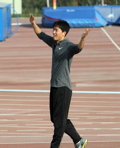 Čínské Překážkář Liu Xiang Vidět Tréninku Olympijském Sportovním Centru Jinan — Stock fotografie