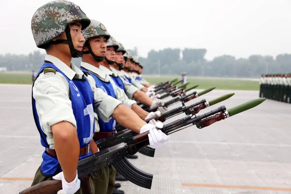 Chinesische Reservisten Üben Während Einer Übung Zur Militärparade Paradedorf Peking — Stockfoto