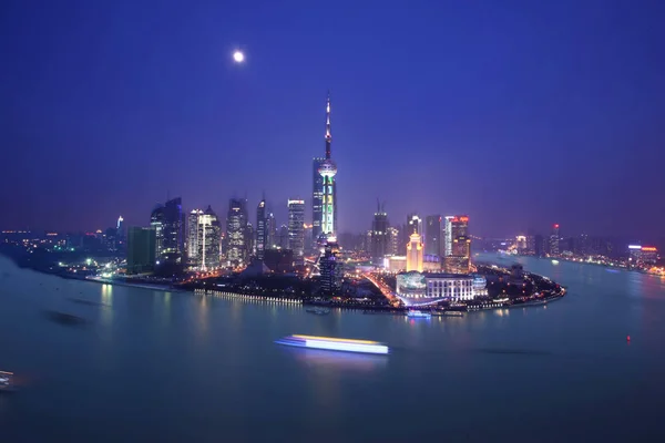 Natt Utsikt Över Huangpu River Och Lujiazui Financial District Med — Stockfoto