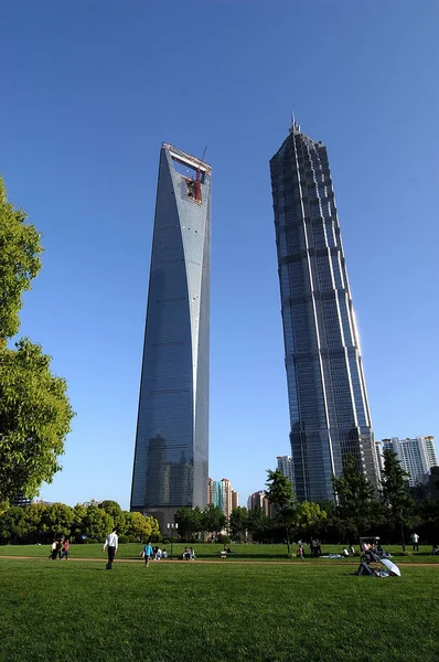 Vista Torre Financiera Mundial Shanghai Izquierda Torre Jinmao Distrito Financiero —  Fotos de Stock