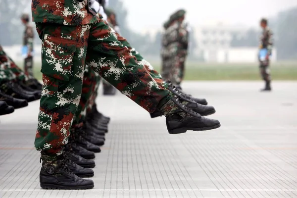 Pelatihan Tentara Pla China Selama Sesi Latihan Parade Militer Desa — Stok Foto