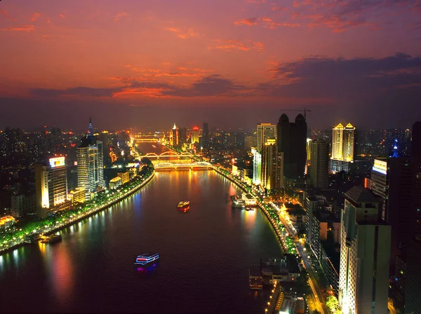 Vista Nocturna Guangzhou Como Los Barcos Turismo Crucero Por Río —  Fotos de Stock