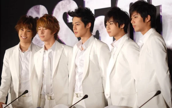 Five Members South Korean Pop Group Ss501 Seen Press Conference — Stock Photo, Image