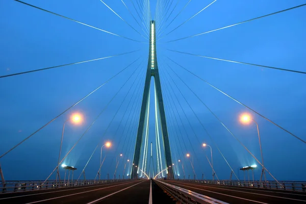 Vista Noturna Ponte Sutong Através Rio Yangtze Leste Província Chinas — Fotografia de Stock