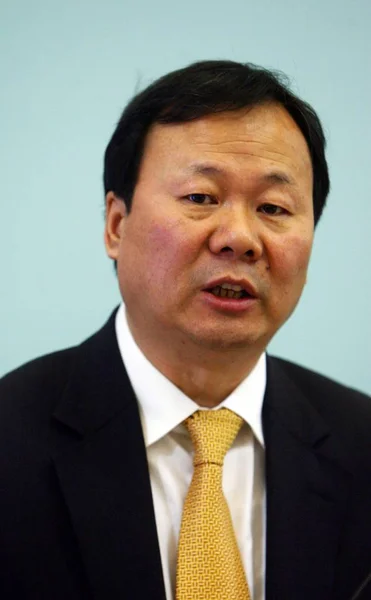 Wan Feng Prezydent China Life Insurance Mówi Podczas Konferencji Prasowej — Zdjęcie stockowe