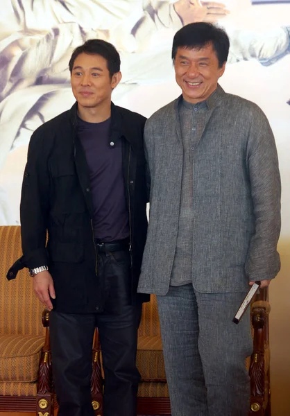 Superestrellas Hollywood Kungfu Jackie Chan Derecha Jet Durante Conferencia Prensa — Foto de Stock