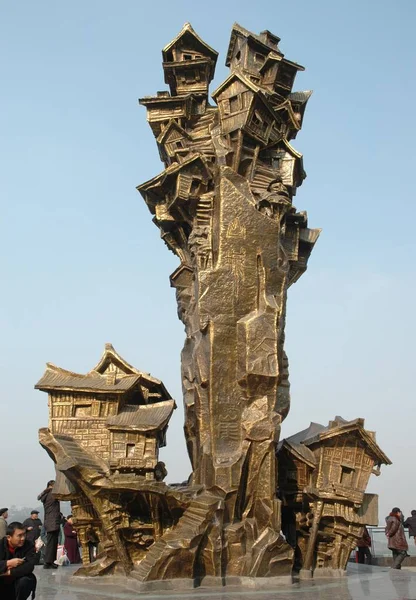 Diaojiaolou Escultura Casas Queda Perna Edifícios Antigos Típicos Chongqing Localizado — Fotografia de Stock