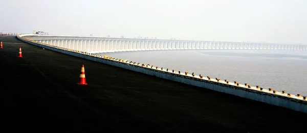 Вид Мост Через Залив Ханчжоу Восточной Части Провинции Чжэцзян Июня — стоковое фото