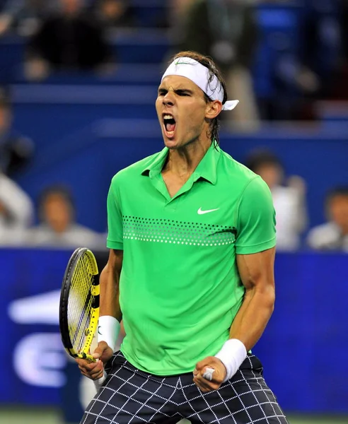 Rafael Nadal Spanien Skriker För Att Fira Segern Mot James — Stockfoto
