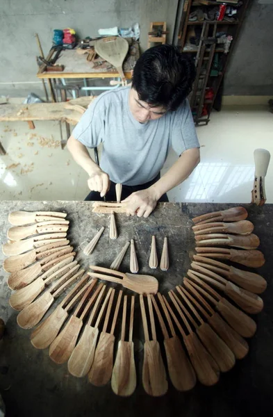 Artisan Ans Cai Dongpeng Fabrique Des Composants Nanyin Pipas Dans — Photo