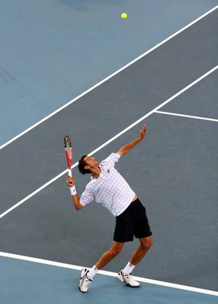 Marin Cilic Croatia Returns Shot Novak Djokovic Serbia Final Mens — Stock Photo, Image