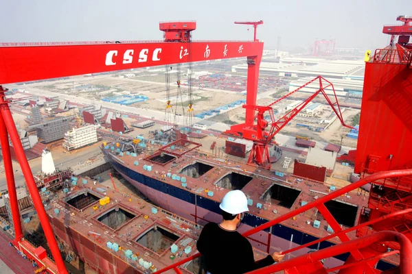 Vue Des Navires Construction Dans Chantier Naval Jiangnan Shipyard Group — Photo