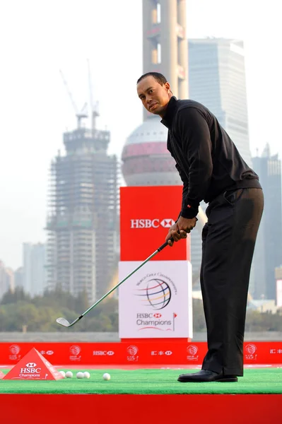 Golfeur Américain Tiger Woods Prépare Décoller Sur North Bund Avec — Photo