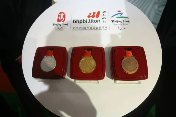 Золоті Срібні Бронзові Медалі Пекінські Паралімпійські Ігри Показані Церемонії Вручення — стокове фото