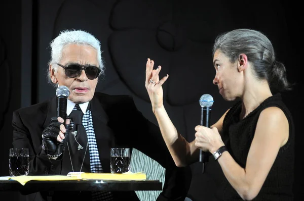 Karl Lagerfeld Chanel Visto Durante Una Conferencia Prensa Para Colección — Foto de Stock