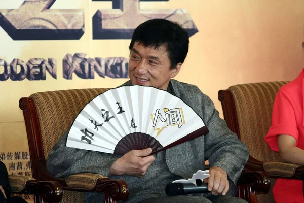 Hollywood Kungfu Superstar Jackie Chan Presskonferensen Premiären Filmen Forbidden Kingdom — Stockfoto