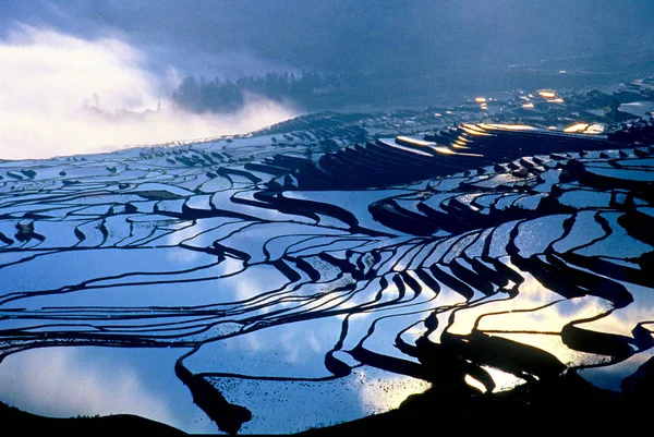 Güneybatısında Chinas Yunnan Eyaleti Yunyang Teraslanmış Pirinç Tarlaları — Stok fotoğraf