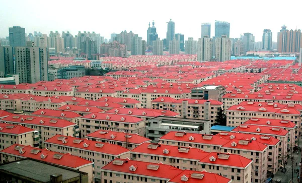 Vue Sur Les Foules Immeubles Résidentiels Pudong Shanghai Mars 2008 — Photo
