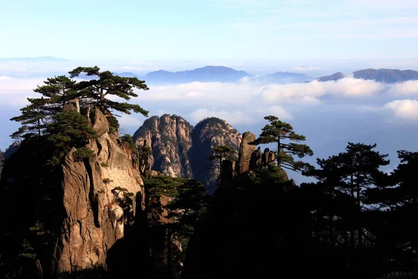 Pohled Mračno Moře Žluté Hory Mount Huangshan Nebo Huang Mountain — Stock fotografie
