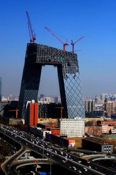 Skyline Beijing New Cctv Tower Built March 2008 — стоковое фото