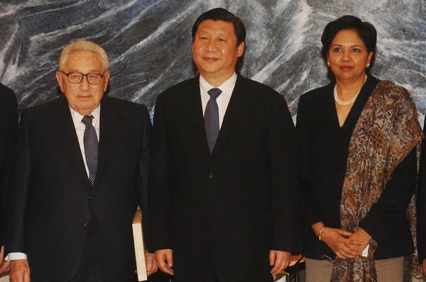 Left Right Former Foreign Minister Henry Kissinger Jinping Newly Appointed — стокове фото