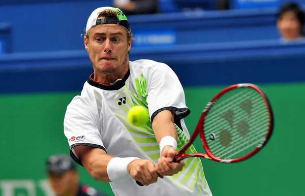 Lleyton Hewitt Ausztrália Vissza Egy Lövés Amerikai John Isner Ellen — Stock Fotó