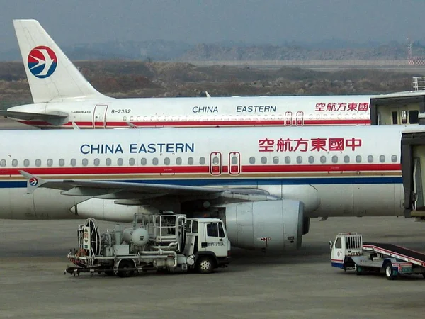 Veduta Della Cina Aerei Orientali Piazzale Parcheggio Aeroporto Nanchino Provincia — Foto Stock