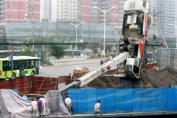 Ein Kranwagen Steht Auf Einer Baustelle Peking China Donnerstag Den — Stockfoto