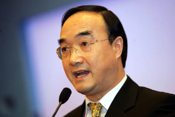 Wen Mengyong Vice Minister Komunikacji Bieżącego Vice Minister Transportu Mówi — Zdjęcie stockowe