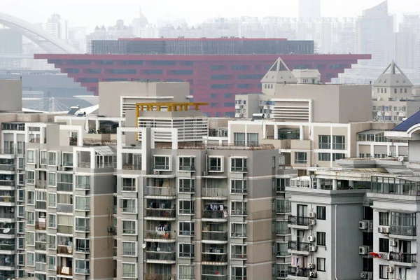 Residentiële Flatgebouwen Zijn Zien Voorkant Van Het China Pavilion Aanbouw — Stockfoto