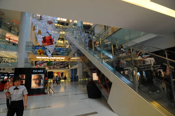 Vue Long Escalier Roulant Monde Centre Commercial Joy City Pékin — Photo