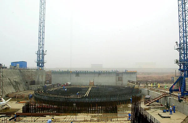 Pohled Jadernou Elektrárnu Hongyangu Výstavbě Donggang Townshipu Wafangdijské Město Severovýchodní — Stock fotografie