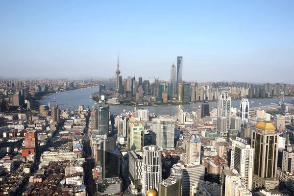 Cityscape Puxi Huangpu River Lujiazui Financial District Background Oriental Pearl — Fotografia de Stock