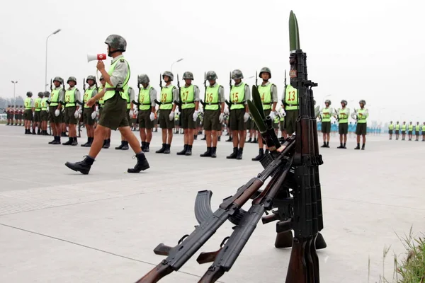 Kínai Tartalékosok Gyakorlása Során Katonai Parádé Edzés Parade Village Pekingben — Stock Fotó