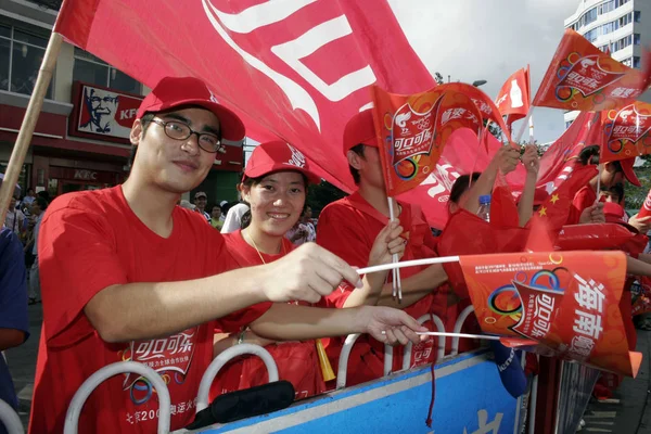 Residentes Locales Vitorean Durante Relevo Antorcha Olímpica Sanya Provincia Chinas — Foto de Stock